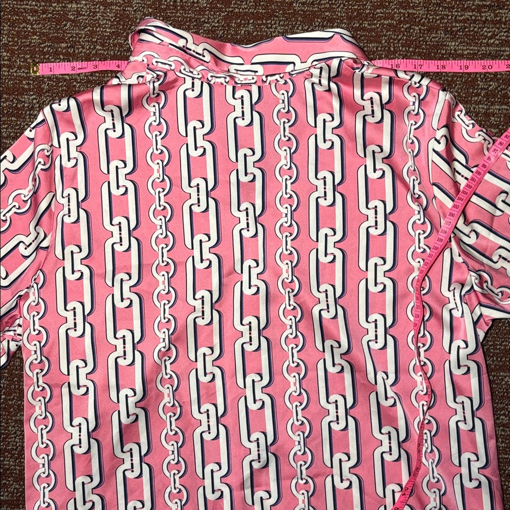 Maison d’ Amélie button down blouse pink Cuban chain link silky v veck - Picture 11 of 15